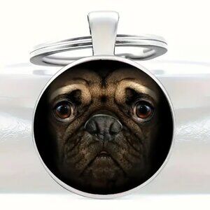 Stainless Steel PUG Dog Keyring Keychain Accessory